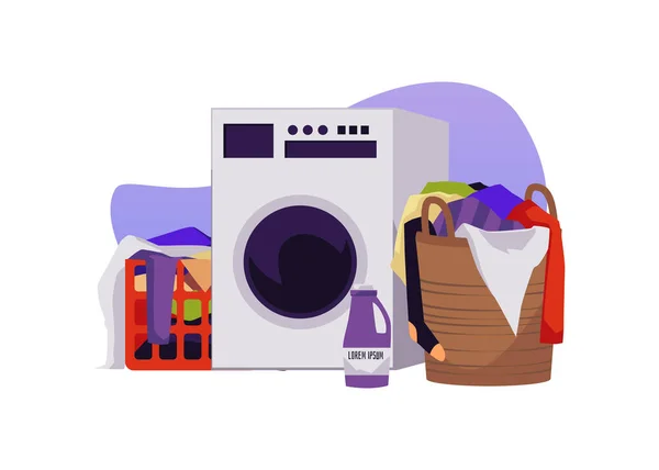 Kleding Voor Het Wassen Wasmachine Vlakke Vector Illustratie Geïsoleerd Witte — Stockvector