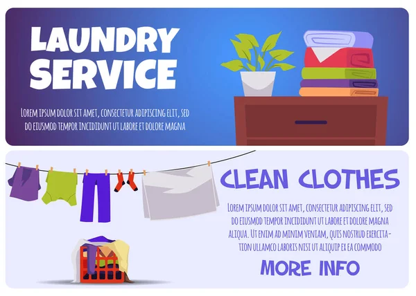Çamaşır Kuru Temizleme Servisi Broşürleri Yatay Afişler Düz Vektör Illüstrasyonu — Stok Vektör
