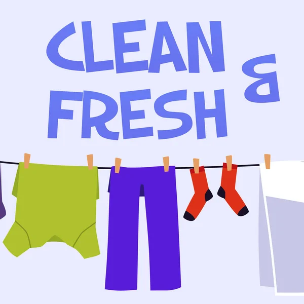 Καθαρό Και Φρέσκο Στέγνωμα Ρούχων Έξω Σχοινί Πρότυπο Αφίσα Επίπεδη — Διανυσματικό Αρχείο