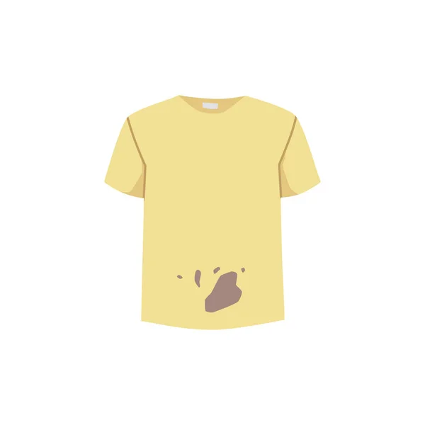 黄色T恤 带有浑浊的污迹 白色背景上孤立的平面矢量插图 洗衣服前的衬衫 脏的未洗T恤 洗衣日和洗衣店服务概念 — 图库矢量图片