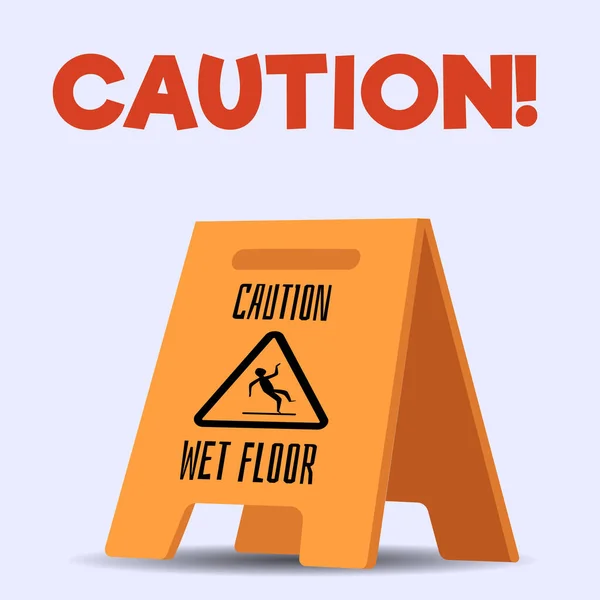 Squared Banner Triangular Wet Floor Caution Sign Flat Style Vector — Stock Vector