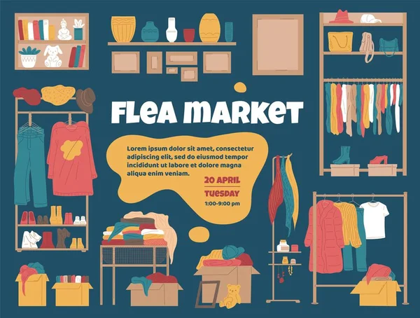 Flea Πανό Της Αγοράς Αφίσα Σχεδιασμό Κινούμενα Σχέδια Που Χρησιμοποιούνται — Διανυσματικό Αρχείο