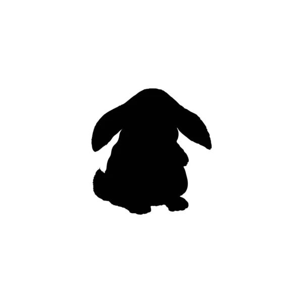 Silueta Negra Conejo Sentado Con Orejas Bajas Estilo Plano Ilustración — Vector de stock