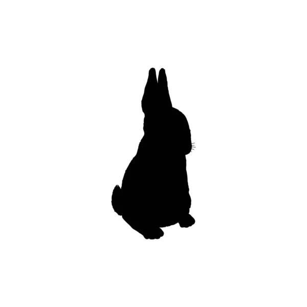 Black Silhouette Rabbit Stands Hind Legs Flat Style Vector Illustration — Stock Vector