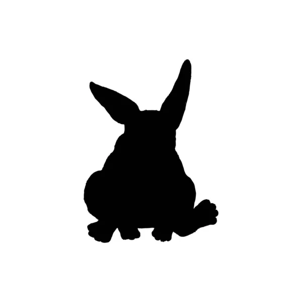 Silueta Sombra Negra Conejo Esponjoso Liebre Sosteniendo Las Orejas Ilustración — Vector de stock
