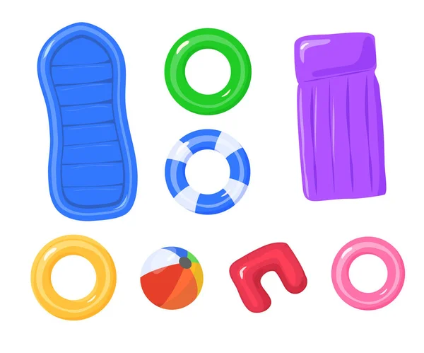 Felfújható Gyűrűk Gumimatracok Készlete Színben Úszáshoz Úszás Gumi Játékok Medence — Stock Vector