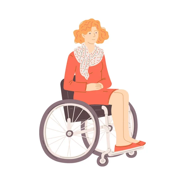 Disabled Young Woman Wheelchair Flat Vector Illustration Isolated White Background — Stock Vector