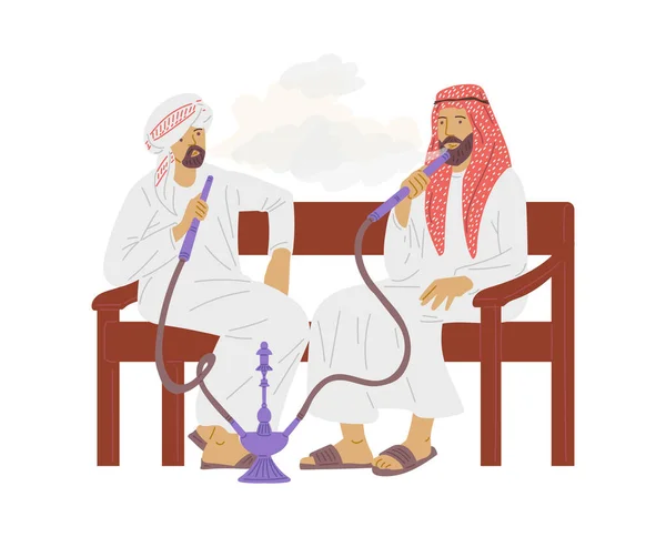Dos Hombres Con Ropa Oriental Fumando Narguile Kalabash Ilustración Vectorial — Vector de stock