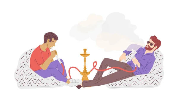 Άνδρες Κάπνισμα Hokah Επίπεδη Στυλ Διανυσματική Απεικόνιση Απομονώνονται Λευκό Φόντο — Διανυσματικό Αρχείο
