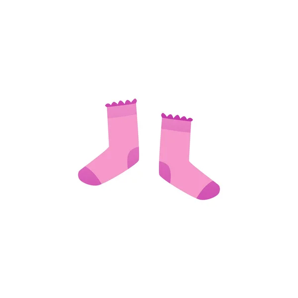 ピンクの赤ちゃん靴下ペアフラットベクトルイラスト白の背景に隔離された ピンク新生児女の子ソックスのための誕生日パーティーやベビーシャワー招待状とグリーティングカード — ストックベクタ