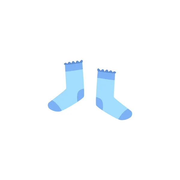 子供用の小さな靴下 白い背景に隔離された漫画のフラットベクトルイラスト 新生児や幼児のための青い靴下 ベビーシャワーの概念 — ストックベクタ