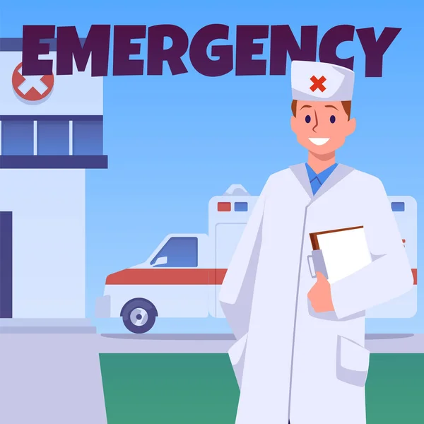 Cartaz Publicidade Hospitalar Emergência Com Texto Ilustração Vetorial Plana Médico —  Vetores de Stock
