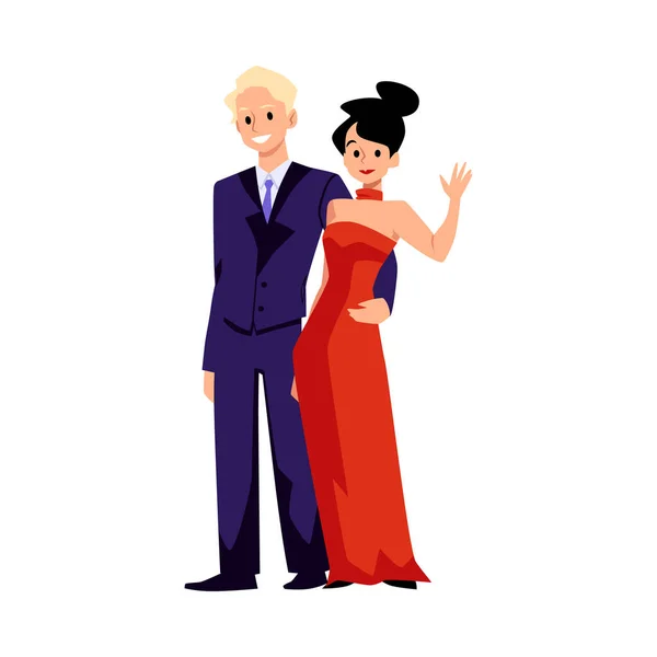 Paar Elegant Gekleidet Für Einen Galaabend Mann Und Frau Abendkostümen — Stockvektor