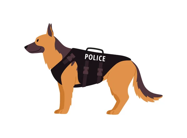 Αστυνομικός Σκύλος Στο Γιλέκο Επίπεδη Διανυσματική Απεικόνιση Απομονώνονται Λευκό Φόντο — Διανυσματικό Αρχείο