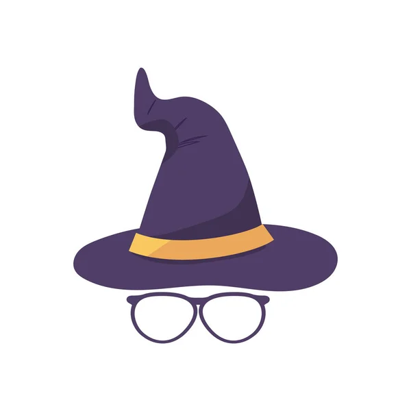 Boszorkányok Kalap Szemüveg Halloween Jelmez Tartozékok Lapos Vektor Illusztráció Elszigetelt — Stock Vector