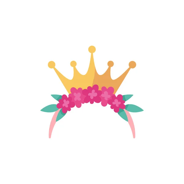 可爱的公主头带 头戴花冠 头戴花环 卡通平面矢量 白色背景 孩子们的生日派对服装配件 粉红色的花和金色的皇冠 — 图库矢量图片