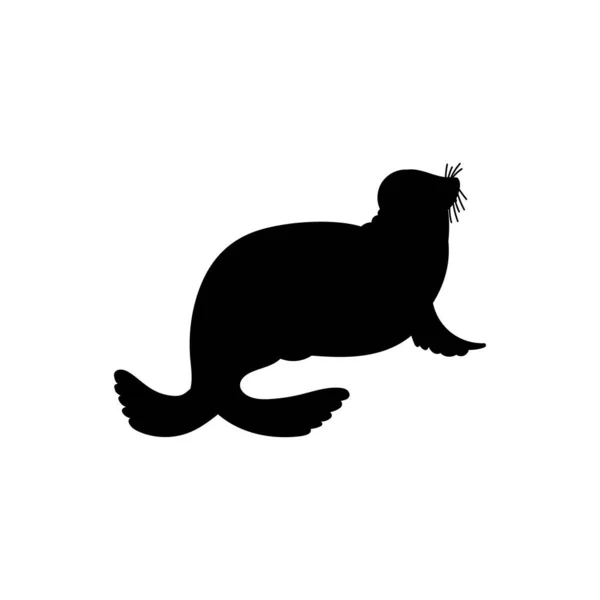 Schattige Zeehond Zwart Silhouet Icoon Vlakke Vector Illustratie Geïsoleerd Witte — Stockvector