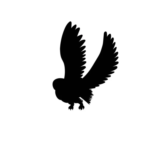 Bufniță Zburătoare Siluetă Neagră Ilustrație Vectorială Plată Izolată Fundal Alb — Vector de stoc
