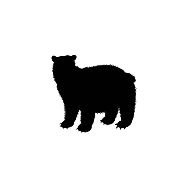 Stojící Medvěd Černá Silueta Monochromatický Vektor Ilustrace Izolované Bílém Pozadí — Stockový vektor