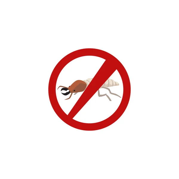 禁止記号の下のシロアリのバグ 白い背景に隔離された平坦なベクトルイラスト 害虫駆除サービスのアイコン 昆虫の駆除 — ストックベクタ