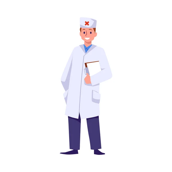 Doctor Joven Personaje Masculino Ilustración Vectorial Plana Aislada Sobre Fondo — Vector de stock