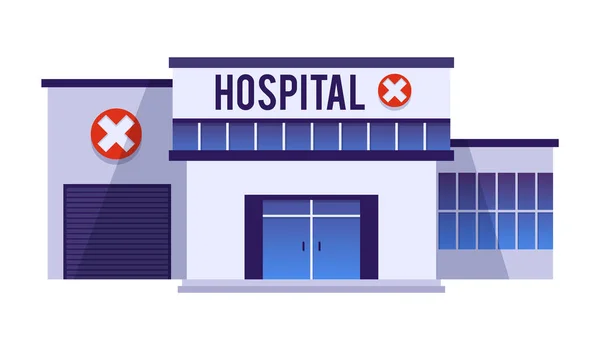 Edifici Ospedalieri Cliniche Facciata Piana Illustrazione Vettoriale Isolato Sfondo Bianco — Vettoriale Stock