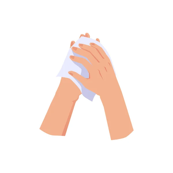 ティッシュフラットスタイルで手を拭く 白い背景に隔離されたベクトルイラスト 濡れた組織や乾燥した組織 医療や衛生 装飾的なデザイン要素 — ストックベクタ