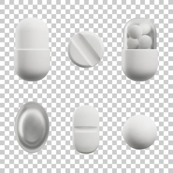 Verschreibungspflichtige Medikamente Und Nahrungsergänzungsmittel Tabletten Und Pillen Fotorealistische Monochrome Vektorillustrationen — Stockvektor