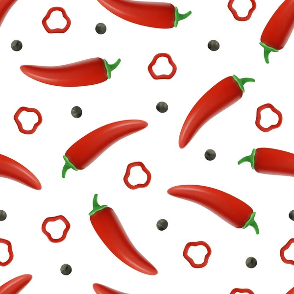 Czerwony Papryka Chili Czarny Pieprz Bezszwowy Wzór Stylu Wektor Ilustracji — Wektor stockowy