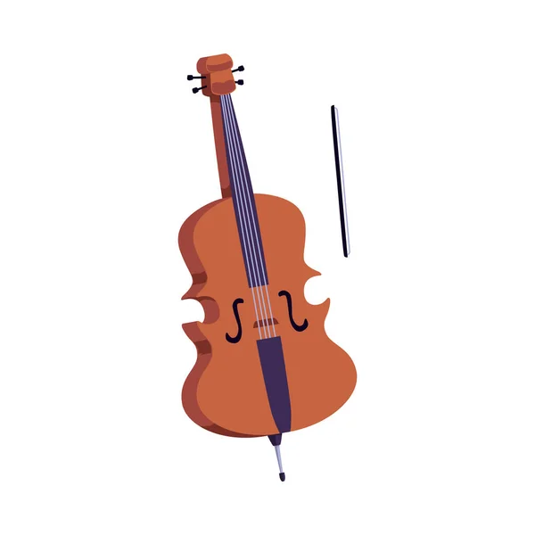 Violoncelle Avec Arc Plat Vecteur Illustration Isolée Sur Fond Blanc — Image vectorielle