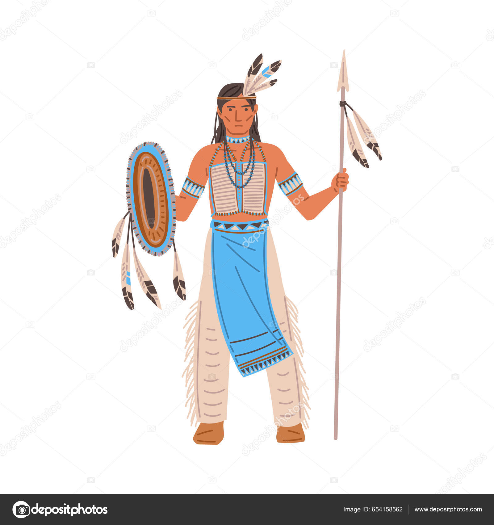 Stående Amerikansk Indian Traditionell Kostym Med Fjädrar Platt Stil Vektor  vektor av ©Sabelskaya 654158562