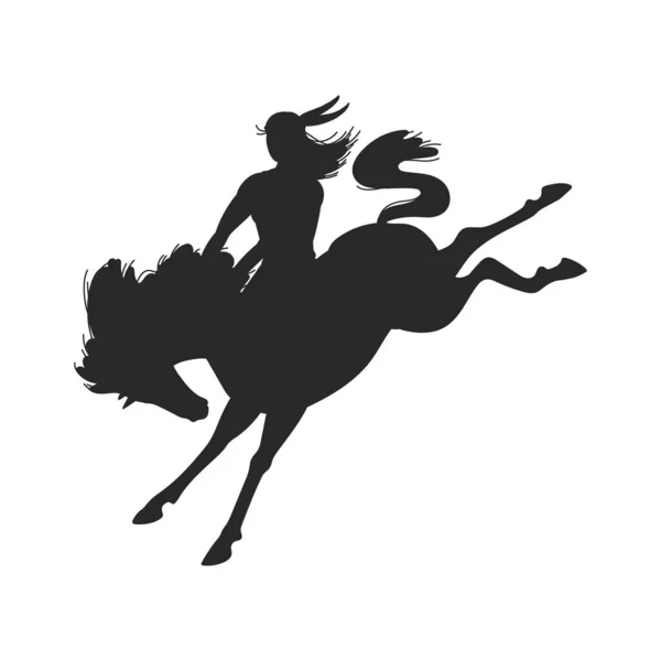 Black Silhouette American Indian Riding Horse Flat Style Vector Illustration — Stock Vector