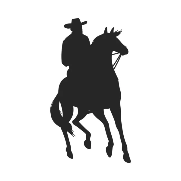 Silhouette Cowboy Ranger Hat Riding Horse Vector Illustration Isolated White — Stock Vector