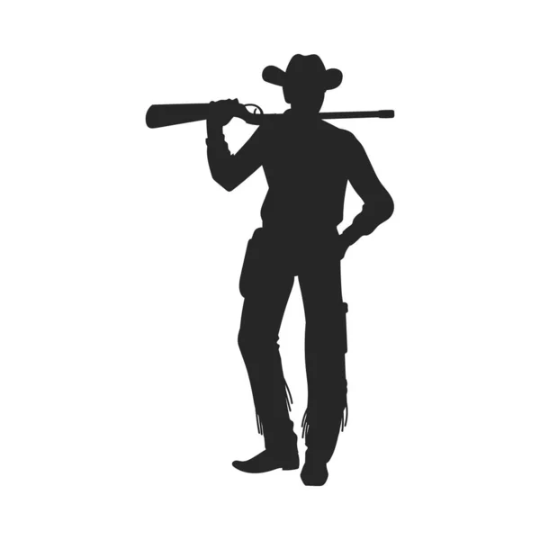 Silhueta Preta Cowboy Com Pistola Babados Ilustração Vetorial Plana Isolada — Vetor de Stock
