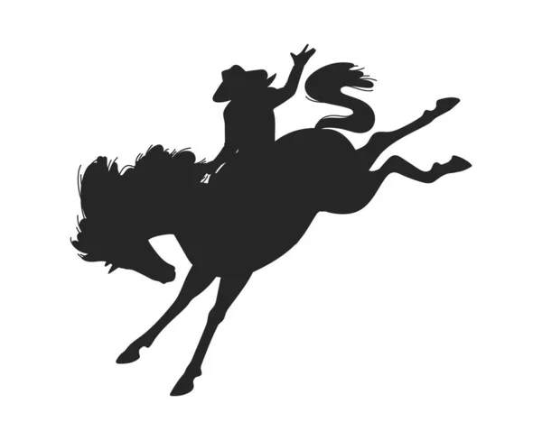 Fekete Sziluett Cowboy Lovaglás Lapos Vektor Illusztráció Elszigetelt Fehér Háttér — Stock Vector