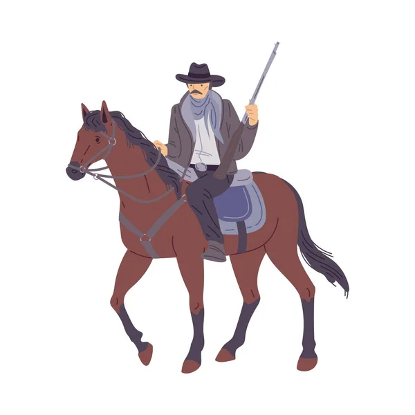 Alguacil Americano Occidental Personaje Masculino Vaquero Con Rifle Caballo Ilustración — Vector de stock