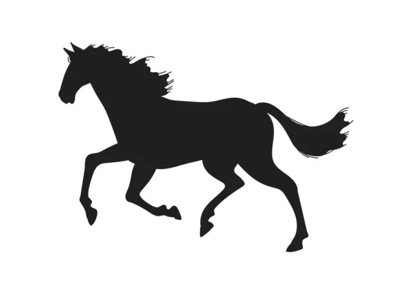运行的马黑色轮廓 平面矢量图形孤立在白色背景 野马奔跑 动物图标 赛车和儿童教育的概念 — 图库矢量图片
