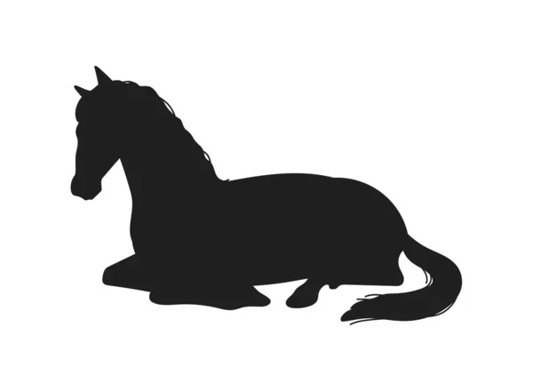 Black Silhouette Lying Horse Flat Style Vector Illustration Isolated White — Stock Vector