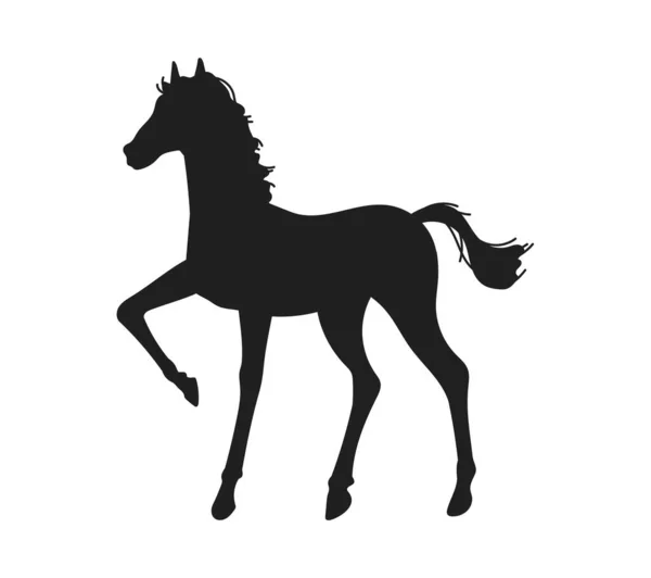 Черный Силуэт Жеребенка Плоская Векторная Иллюстрация Белом Фоне Лошади Ребенка — стоковый вектор