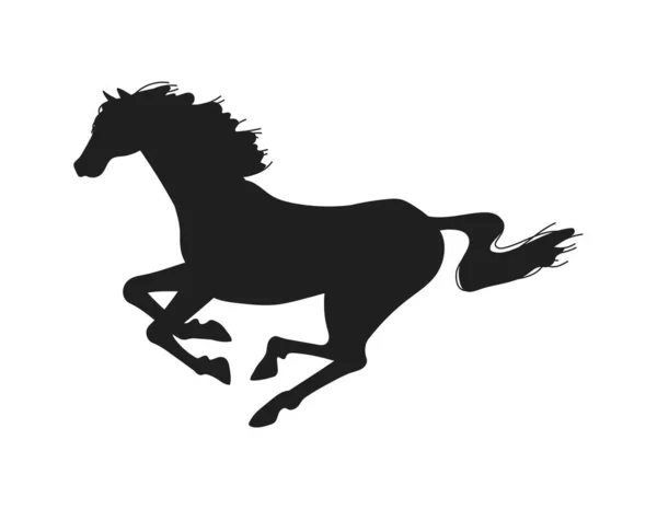 Black Silhouette Galloping Horse Flat Style Vector Illustration Isolated White — Stock Vector