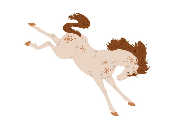 Thoroughbred Kuda Balap Atau Liar Mustang Jumping Vektor Datar Ilustrasi - Stok Vektor
