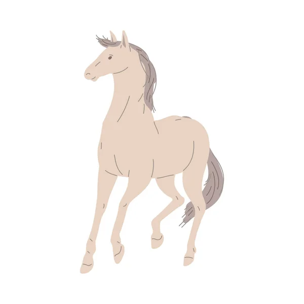 Gracieus Paard Met Grijze Manen Staart Platte Stijl Vector Illustratie — Stockvector