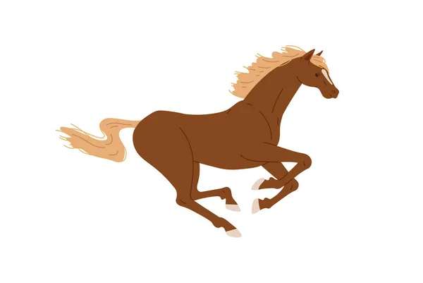 Caballo Marrón Galopante Con Melena Amarilla Cola Estilo Plano Ilustración — Vector de stock