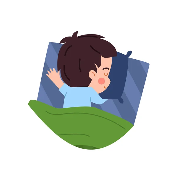 Cute Sleeping Child Boy Top View Flat Style Vector Illustration — Stock Vector