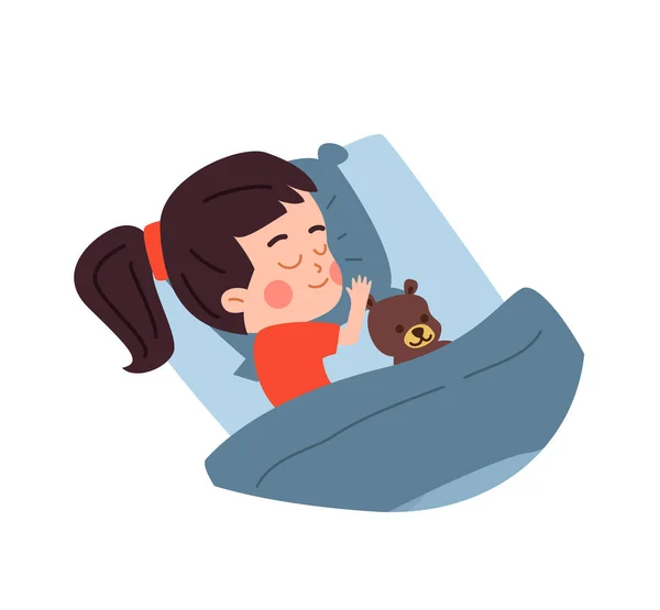 Happy Sleeping Kid Girl Flat Style Vector Illustration Isolated White — Stock Vector