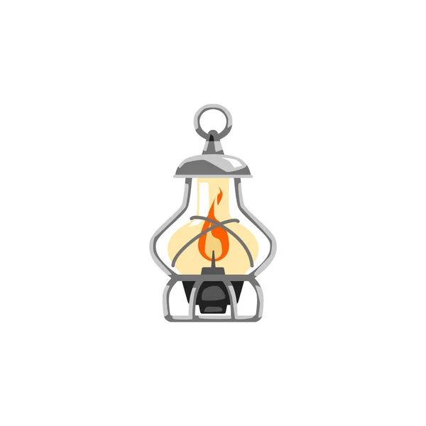 Petrolejová Lampa Plamenem Uvnitř Kreslené Ploché Vektorové Ilustrace Izolované Bílém — Stockový vektor