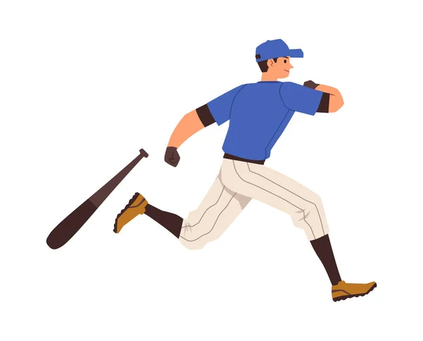 Бейсбольный Игрок Бегущий Базу После Удара Мяч Плоский Вектор Иллюстрации — стоковый вектор