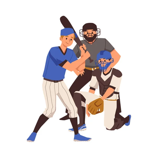Giocatori Baseball Pastella Ricevitore Lanciatore Illustrazione Vettoriale Piatta Isolata Sfondo — Vettoriale Stock