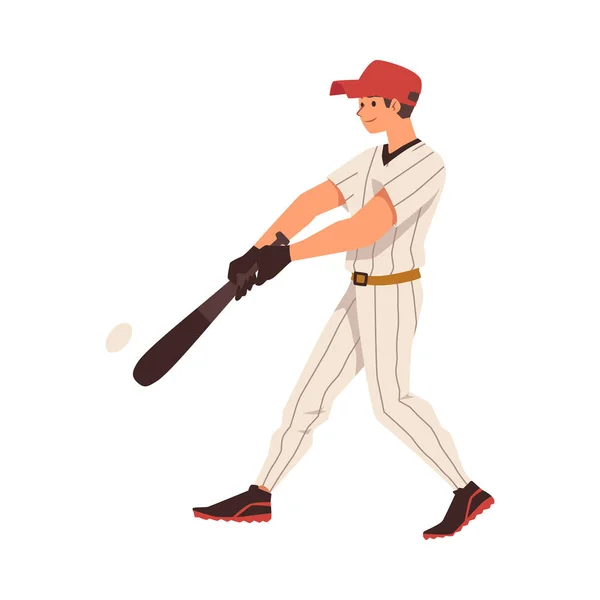 Baseball Battitore Palla Battuta Con Pipistrello Illustrazione Vettoriale Piatta Isolato — Vettoriale Stock