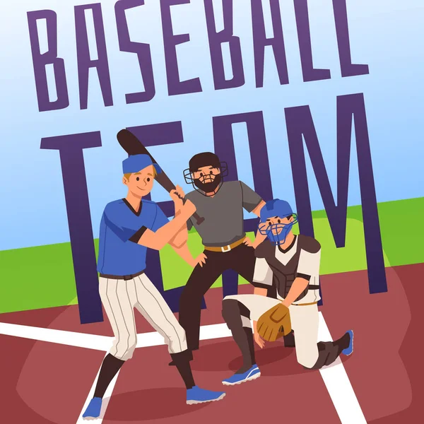 Сквартований Банер Пласким Стилем Бейсбольної Команди Векторна Ілюстрація Бейсбольні Гравці — стоковий вектор